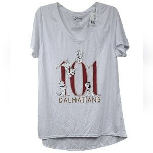 Disney NWT 101 Dalmatians Junior's XXL/15 Top V-Neck T-Shirt White Graphic Tee